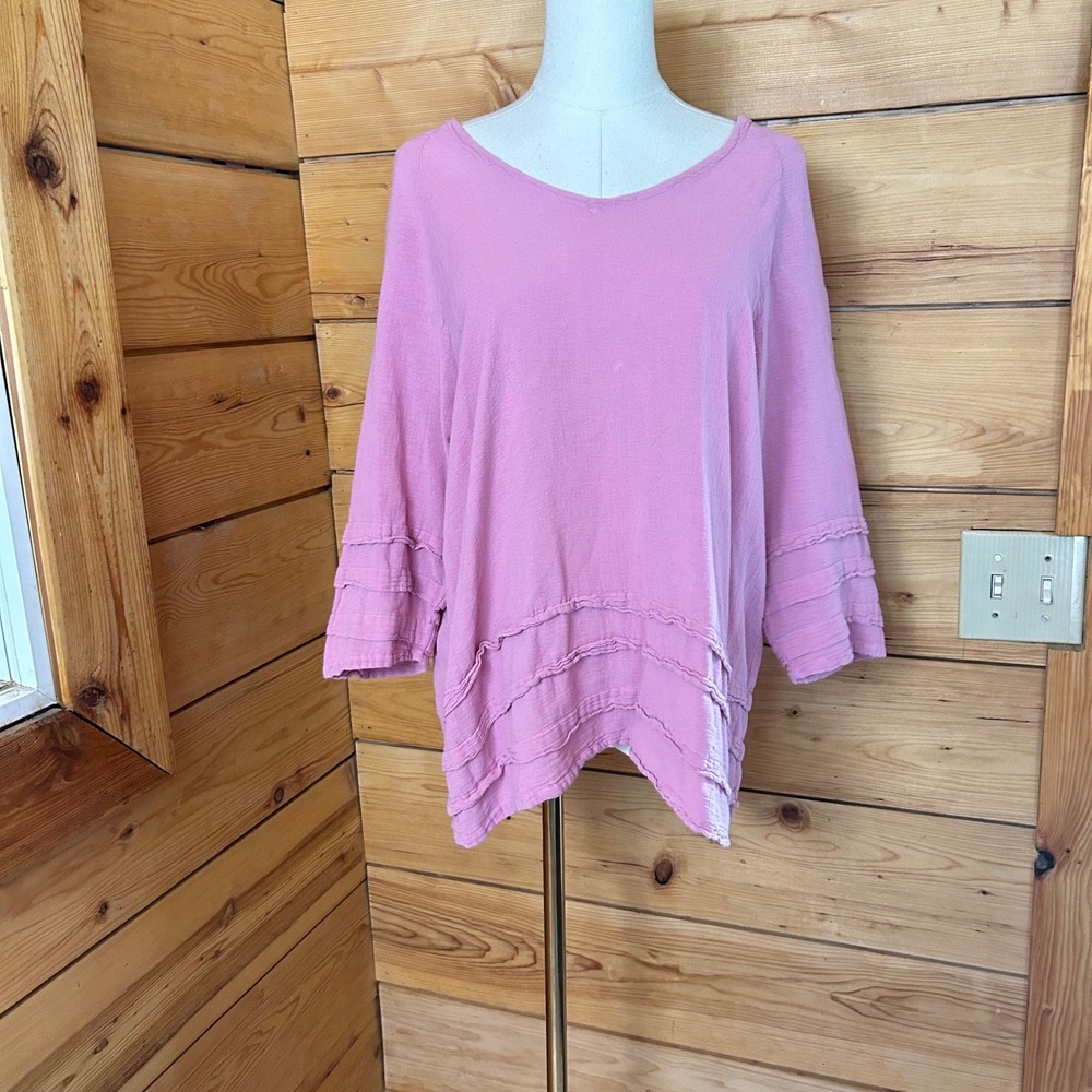 Cotton Gauze Tunic Top Women Large Pink Lagenlook Boho Maria de Guadalajara